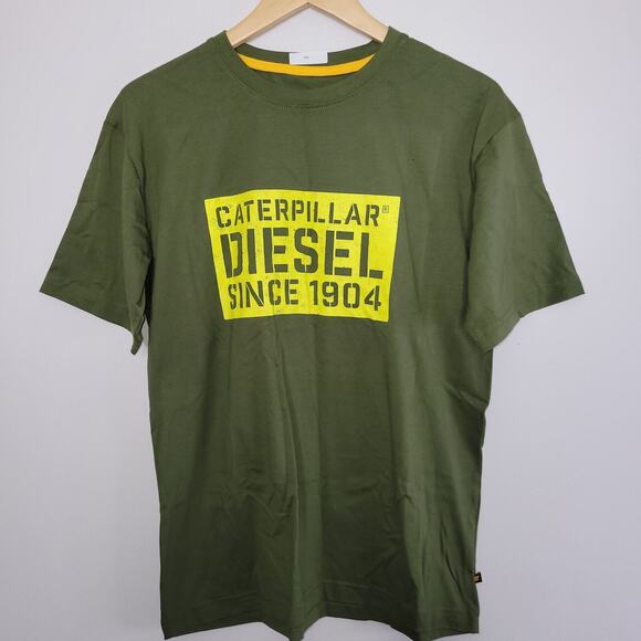 Caterpillar Logo Mens Graphic Tee Shirt Medium Green Short Sleeve - Picture 1 of 7